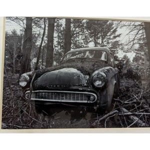 Vintage car ruin in forest Maine photo 5X7 matted